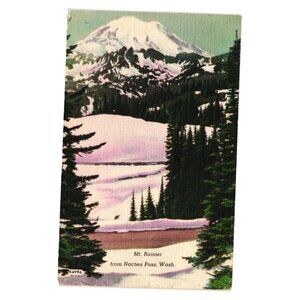 Vintage Mt Rainier Naches Pass Postcard Scenic Lake View Collectible 1954